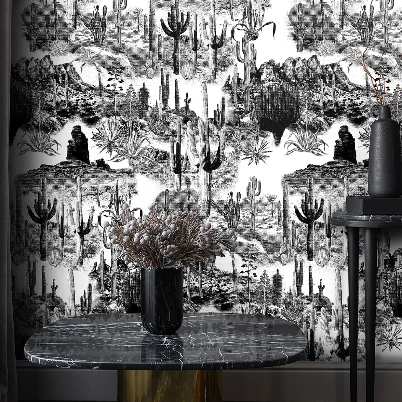 Black and White Cactus Wallpaper