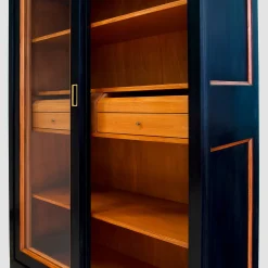 Black Bookcase with Sliding Doors