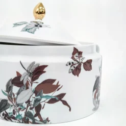 Black Dragon Pool Porcelain Tureen With Leaves And Dragonflies