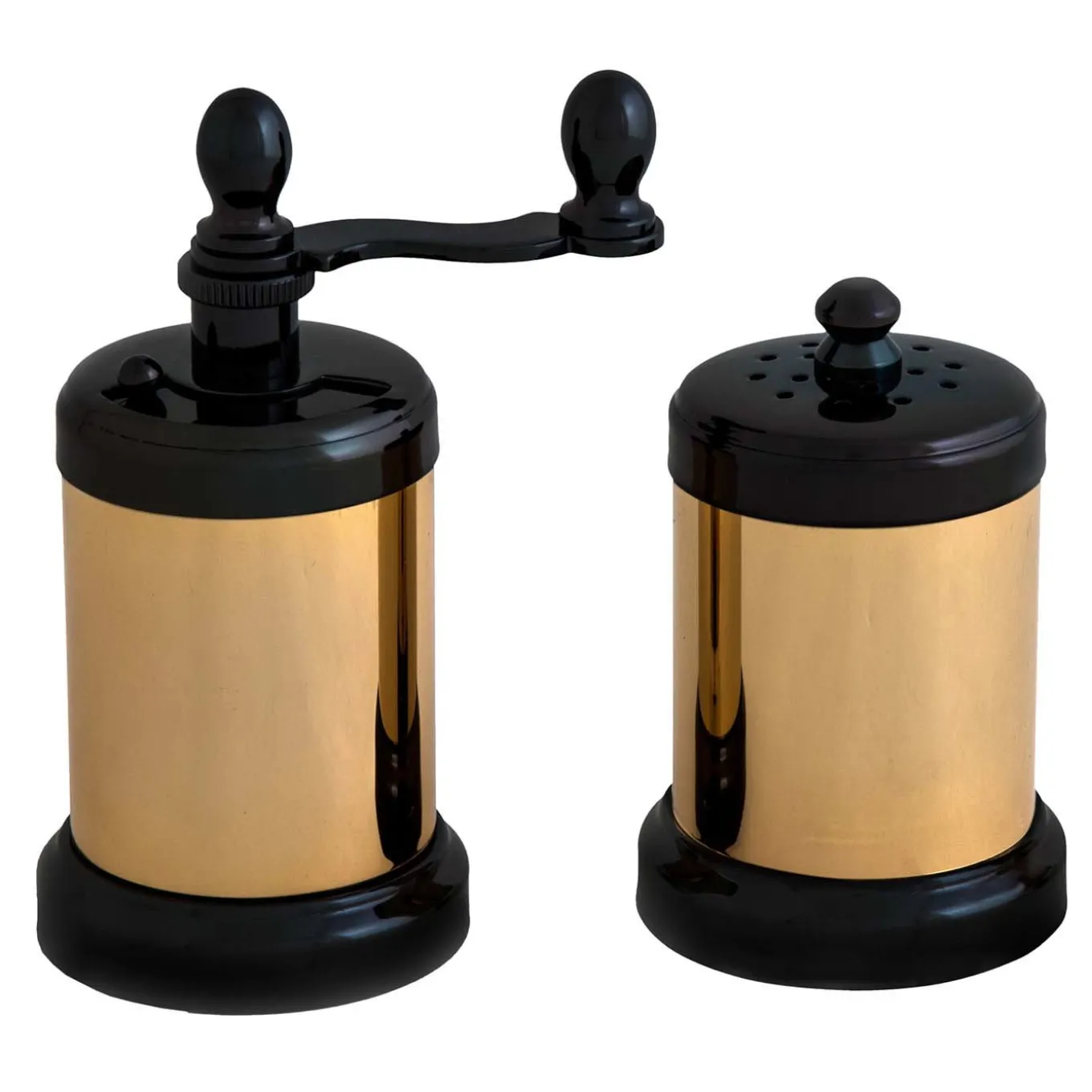 Black Nickel and Gold Plated Brass Pepper Mill and Salt Shaker