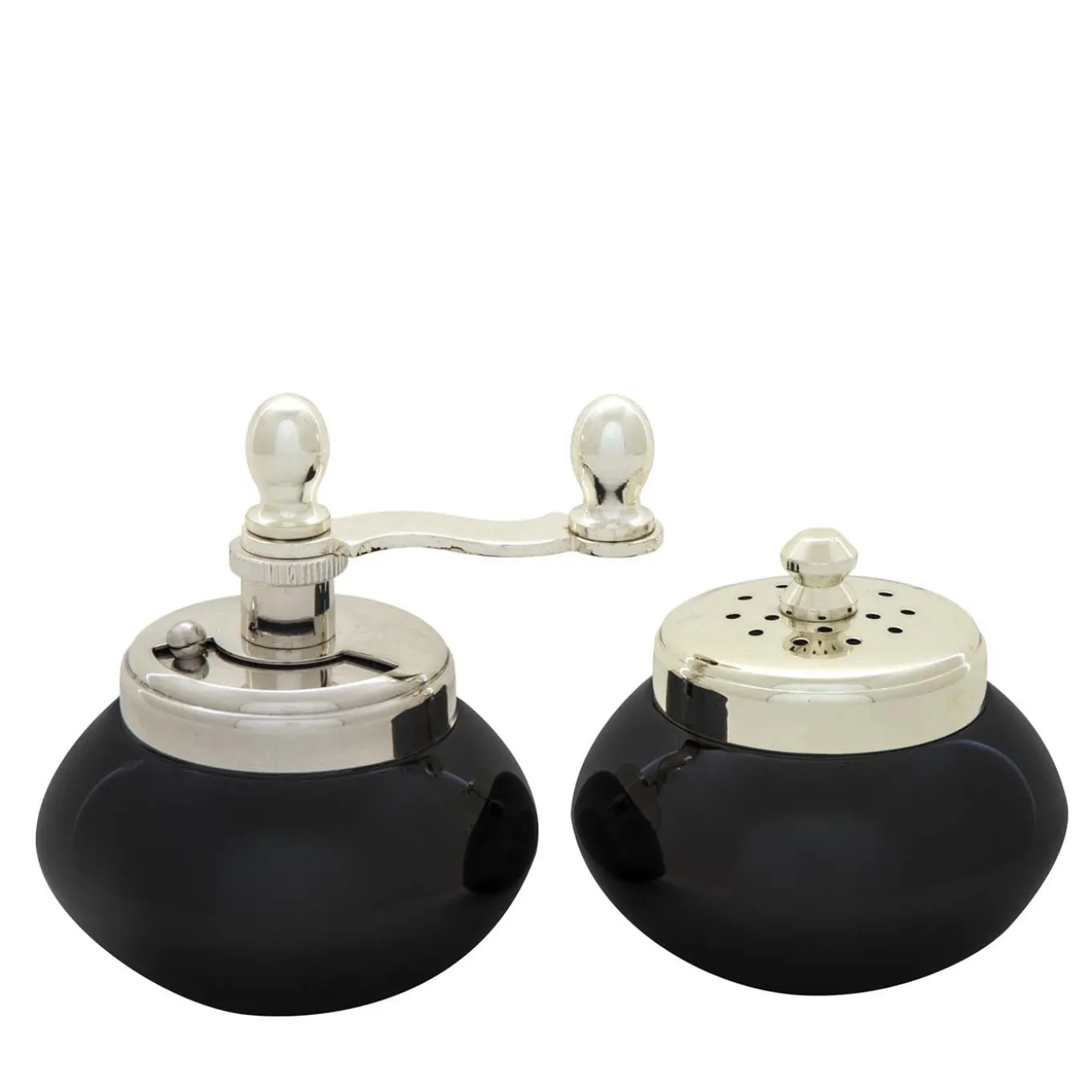 Black Nickel And Silver Plated Brass Pepper Mill And Salt Shaker