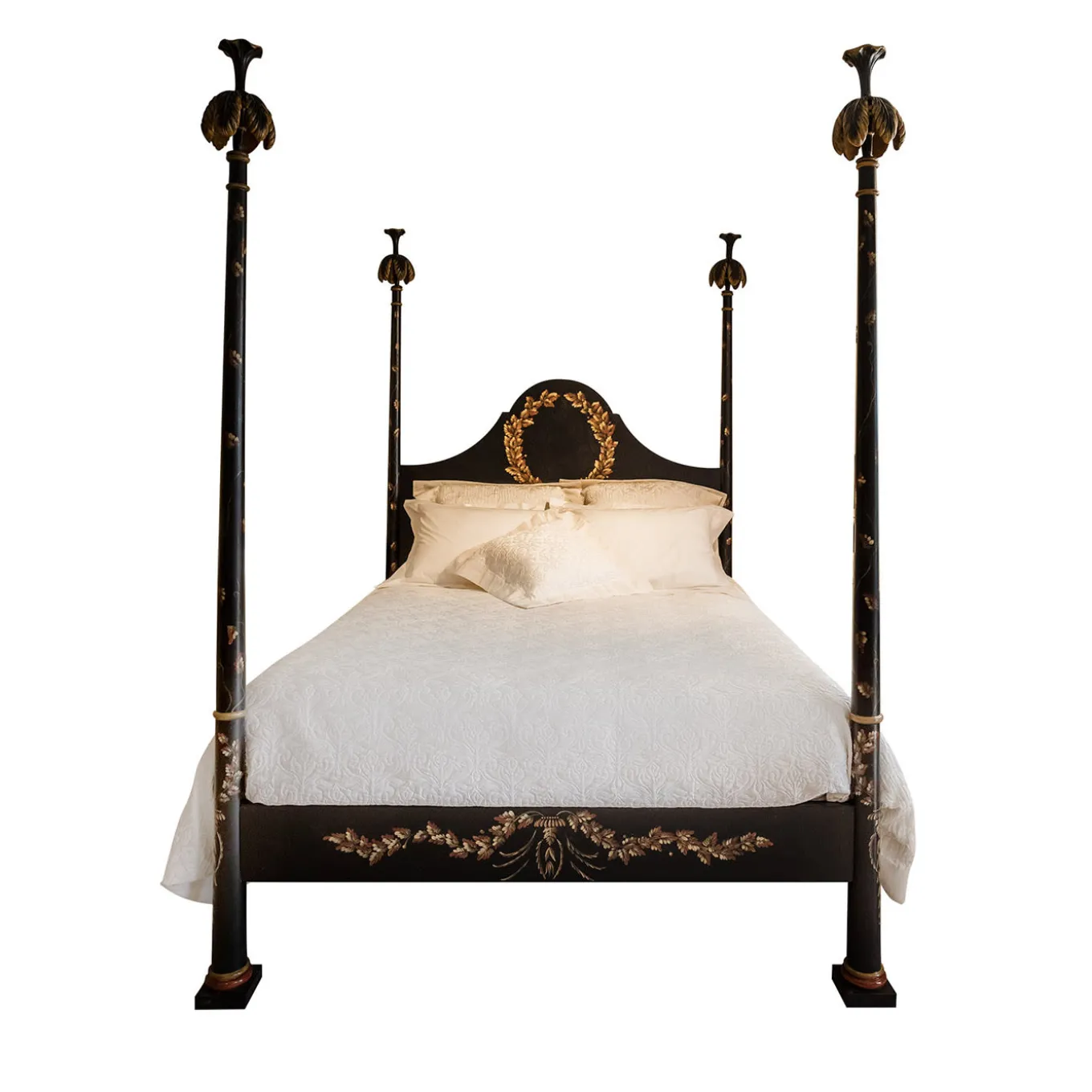 Black Roma Queen Size Bed with Laurel Crown