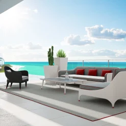 Black 3-Seater Sofa with Gray and Red Cushions