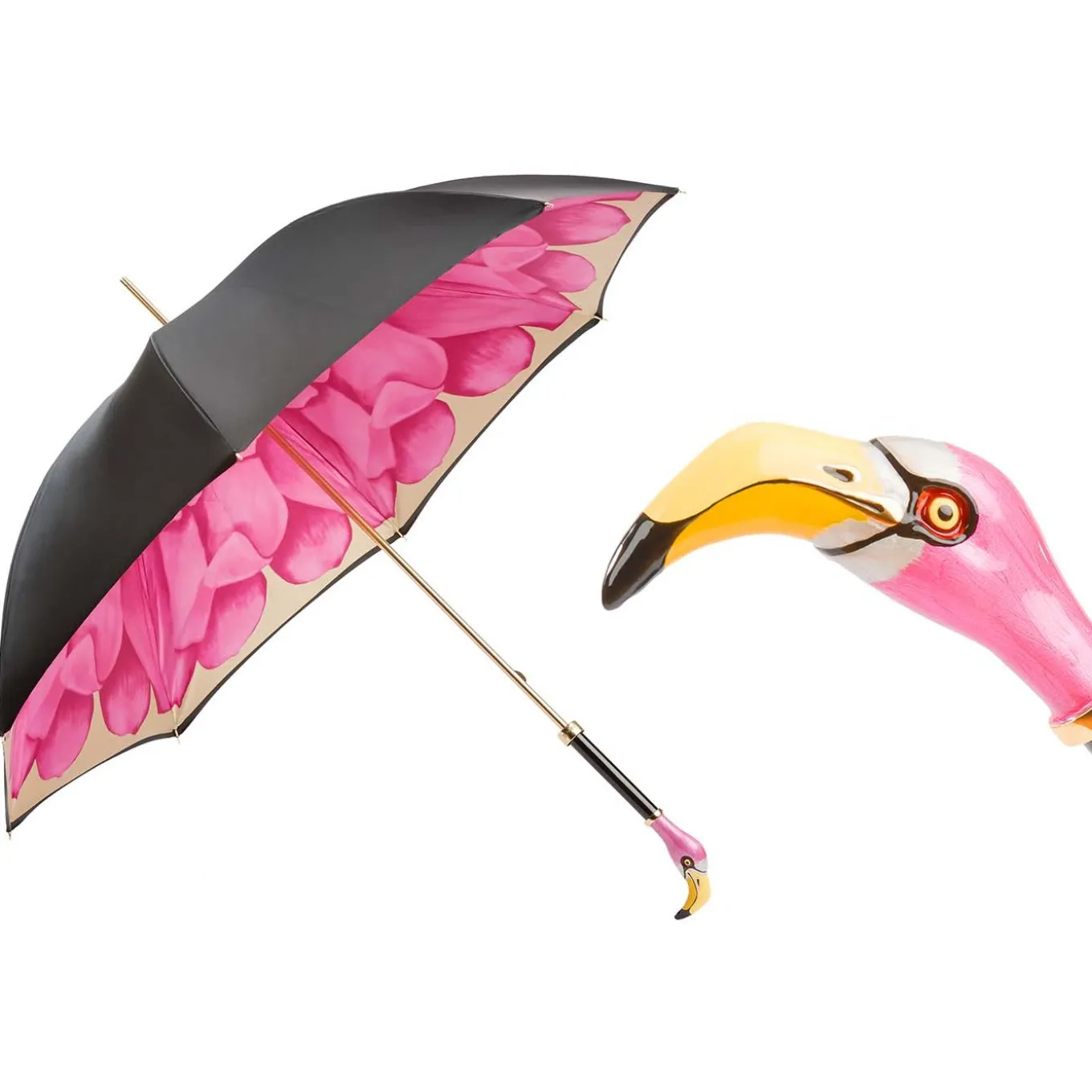 Black Umbrella with Flamingo Handle