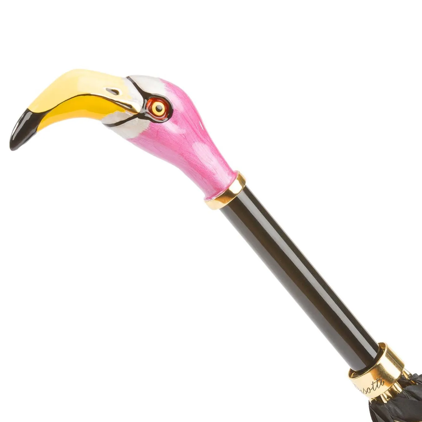 Black Umbrella with Flamingo Handle
