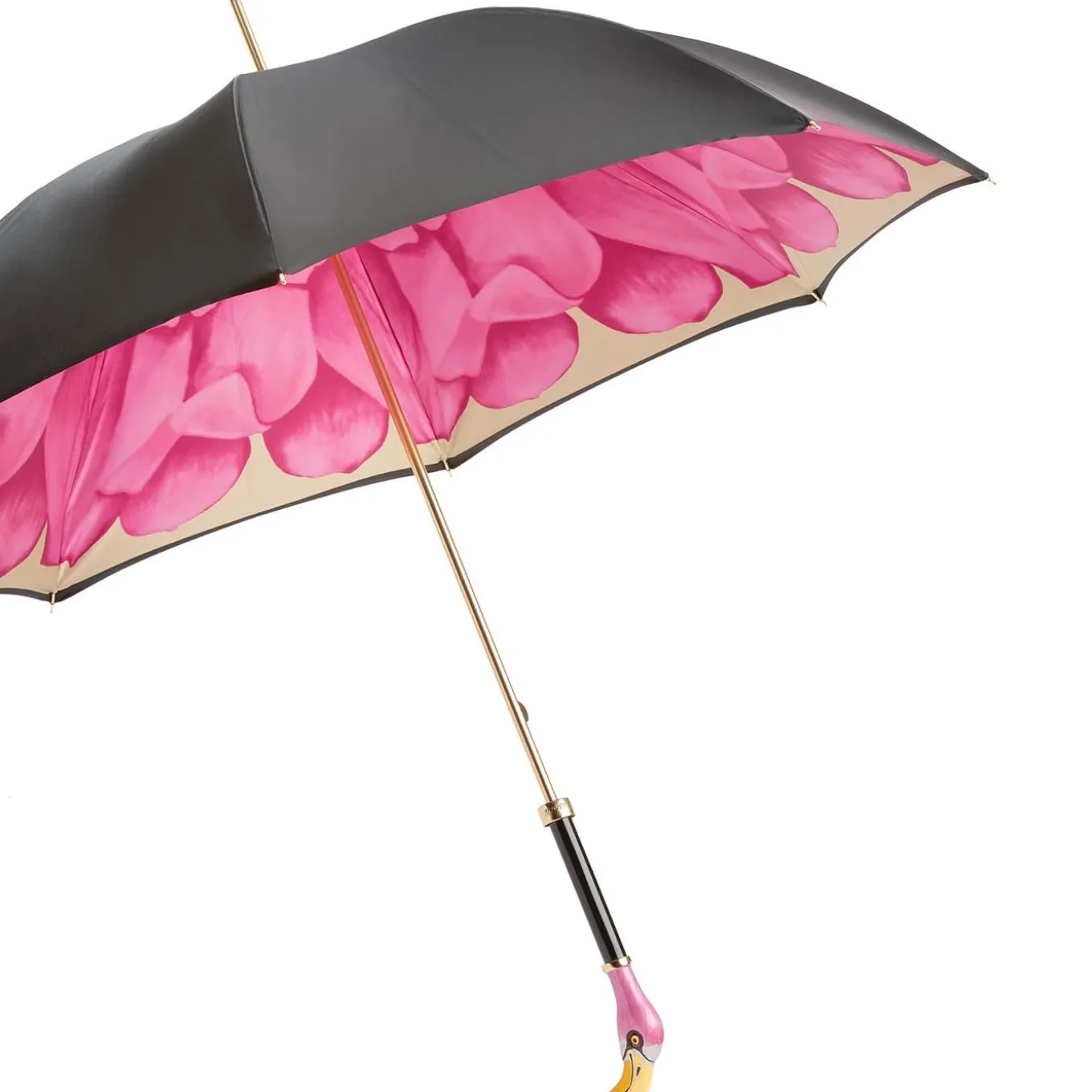 Black Umbrella with Flamingo Handle