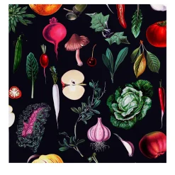 Black Vintage Vegetables Kitchen Wallpaper
