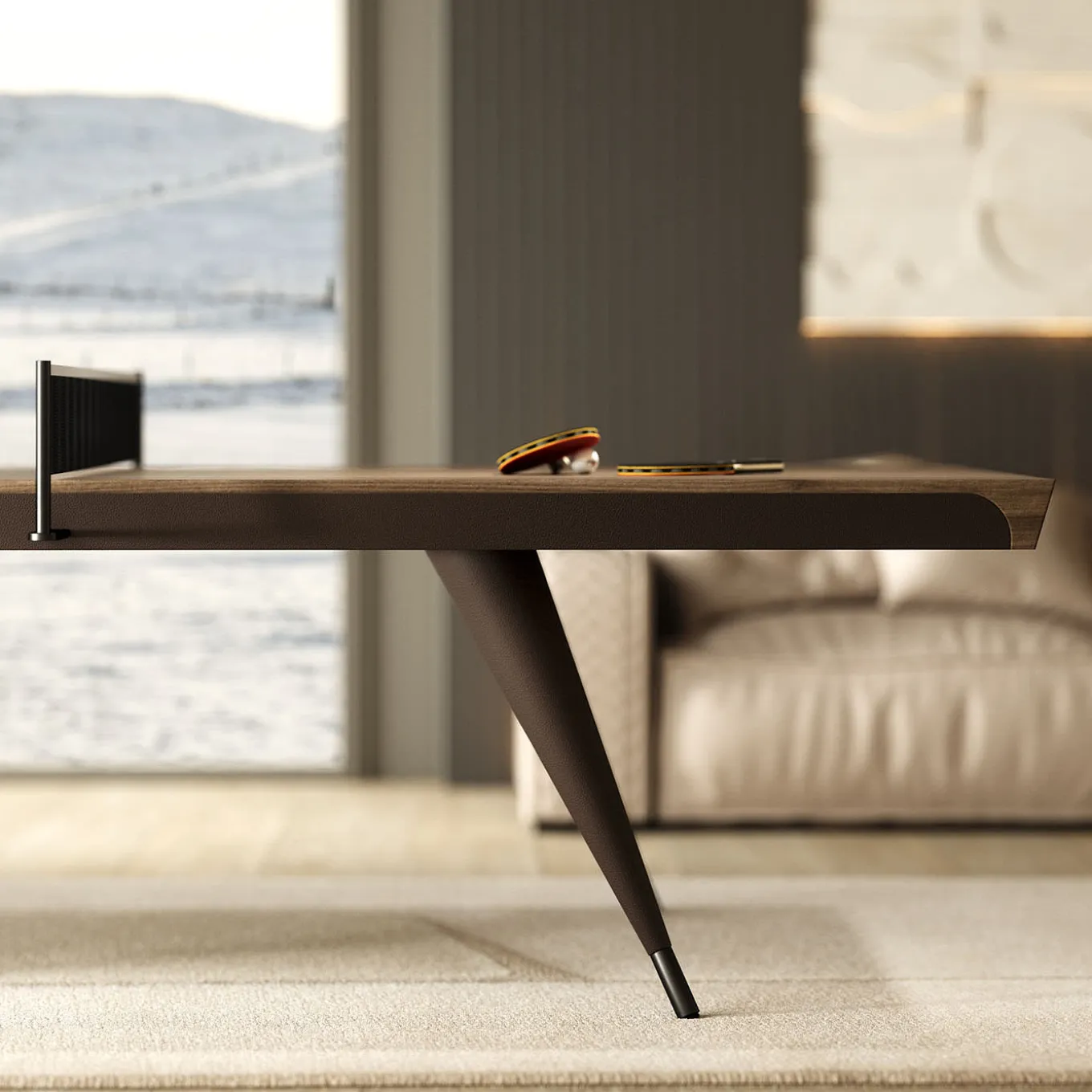 Blade Wood and Leather Tennis Table