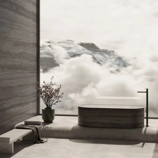 Blessed Tub Travertino Silver & Bianco del Re Marble Bathtub