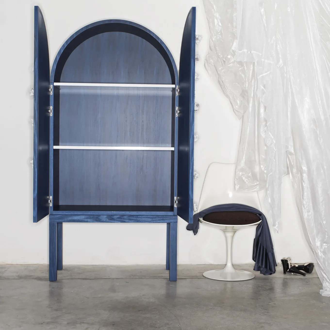 Blossom Blue Storage Cabinet with Double Doors & Ceramic Inserts