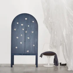 Blossom Blue Storage Cabinet with Double Doors & Ceramic Inserts