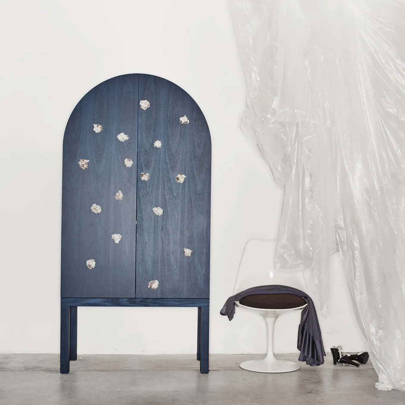 Blossom Blue Storage Cabinet with Double Doors & Ceramic Inserts