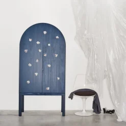 Blossom Blue Storage Cabinet with Double Doors & Ceramic Inserts