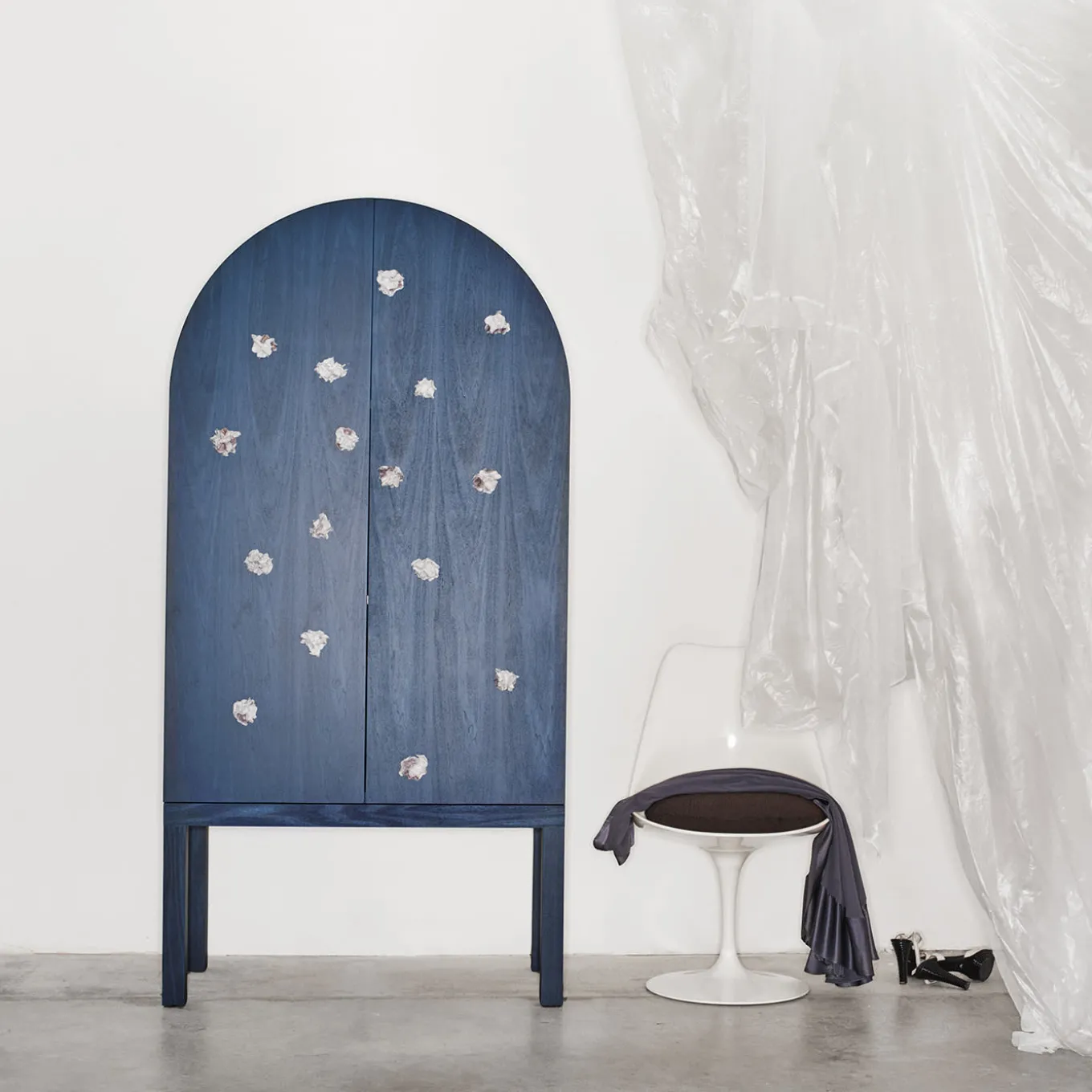Blossom Blue Storage Cabinet with Double Doors & Ceramic Inserts