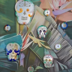 Blue and Green Pop Skull Mirror By Bradley Theodore