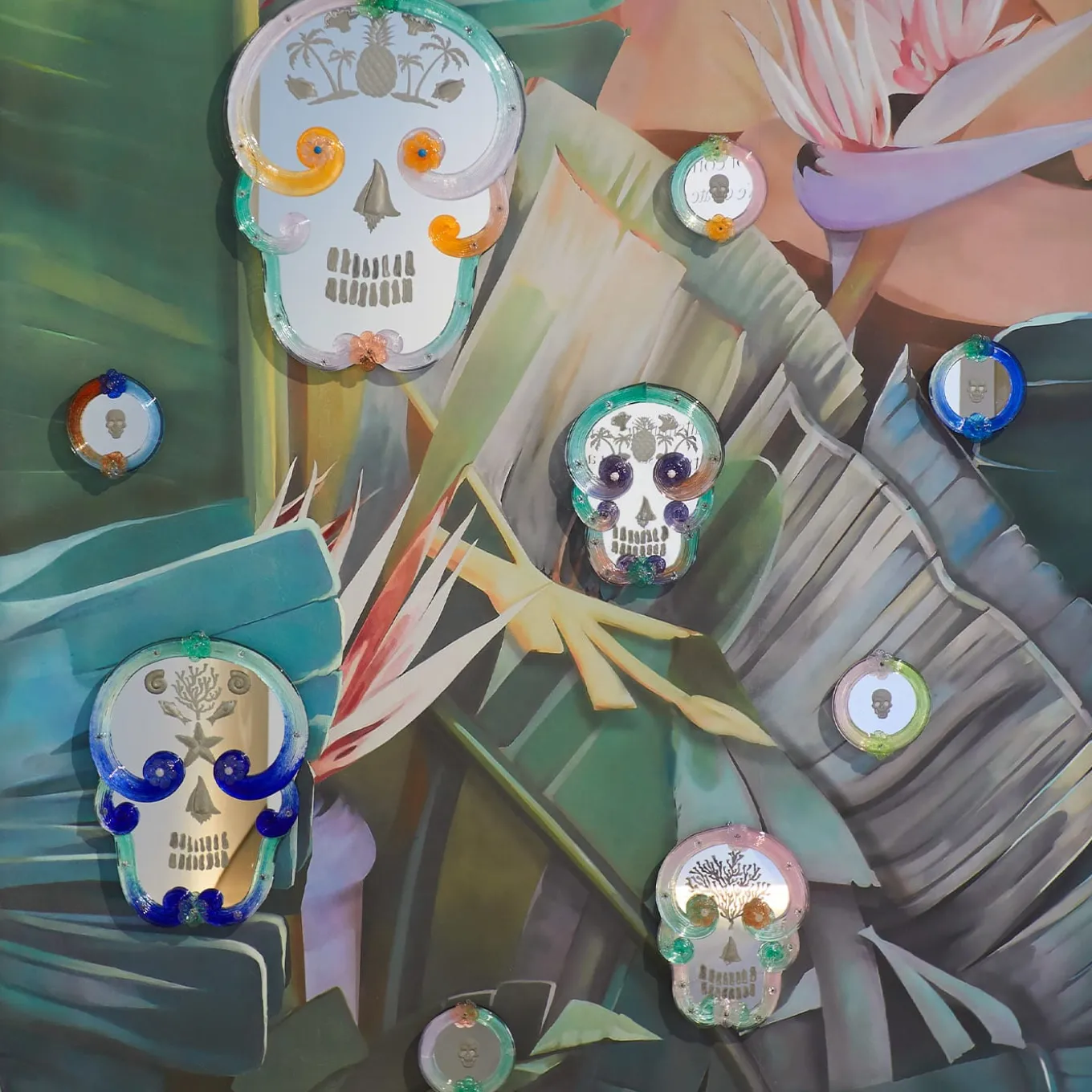 Blue and Green Pop Skull Mirror By Bradley Theodore