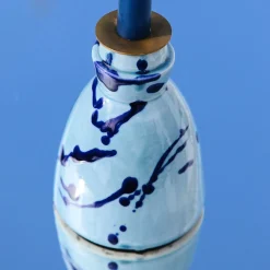 Blue Ceramic Candlestick with 4 Scented Candles