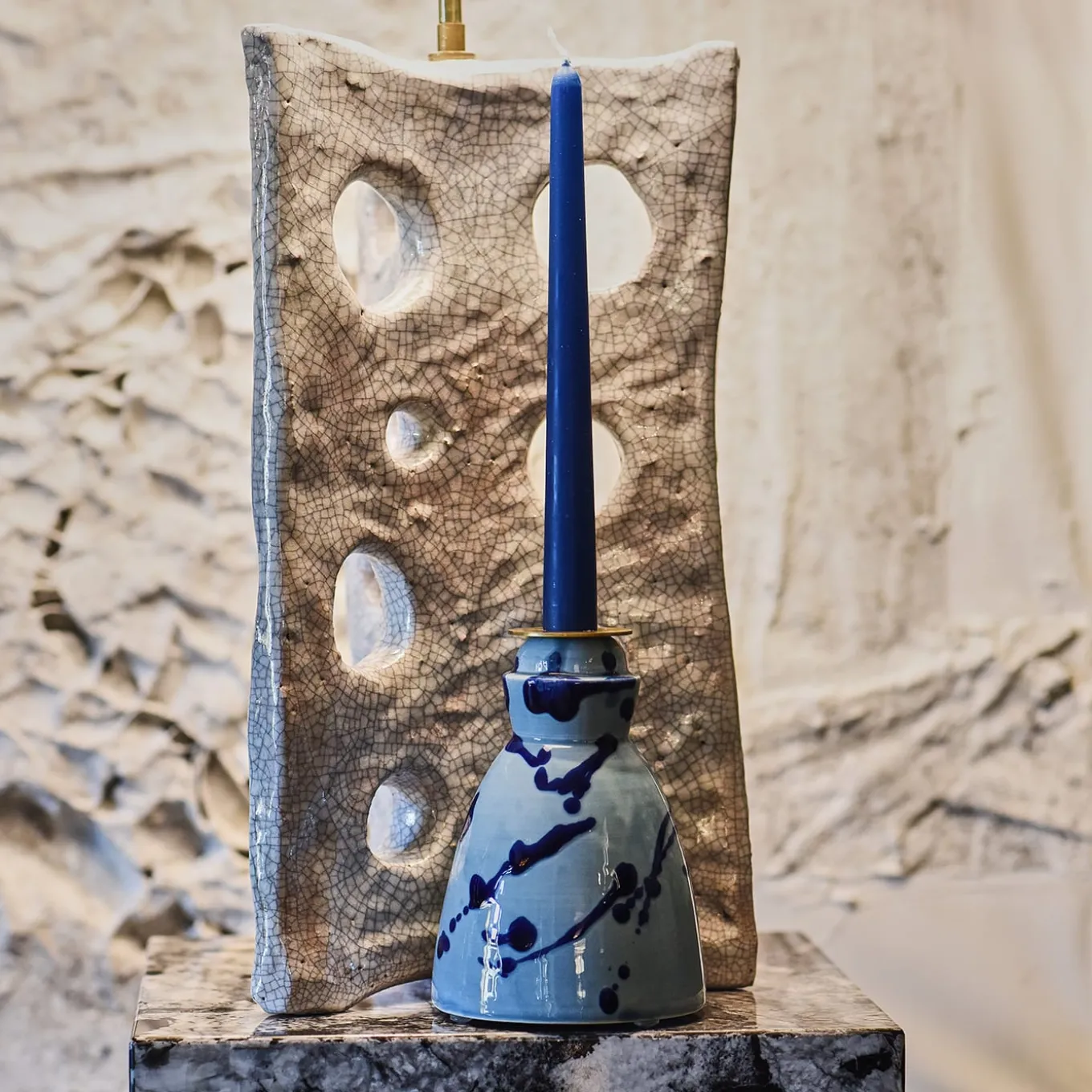 Blue Ceramic Candlestick with 4 Scented Candles