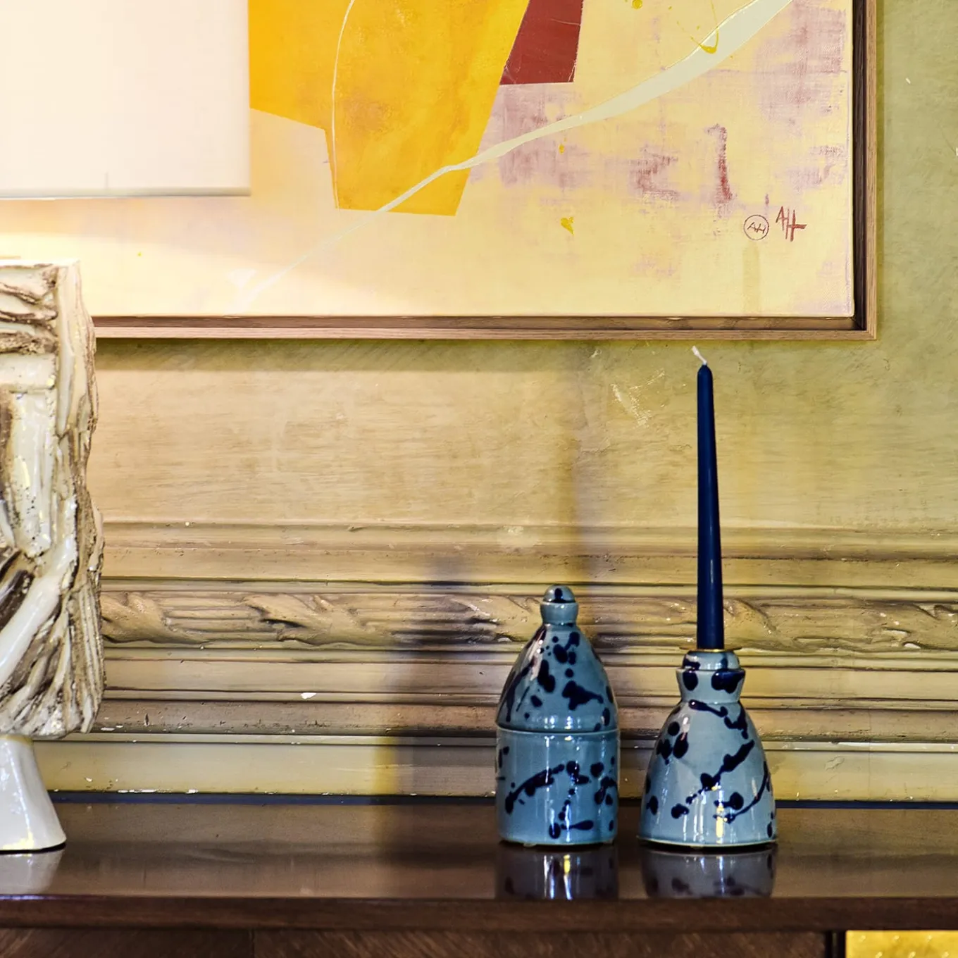 Blue Ceramic Candlestick with 4 Scented Candles