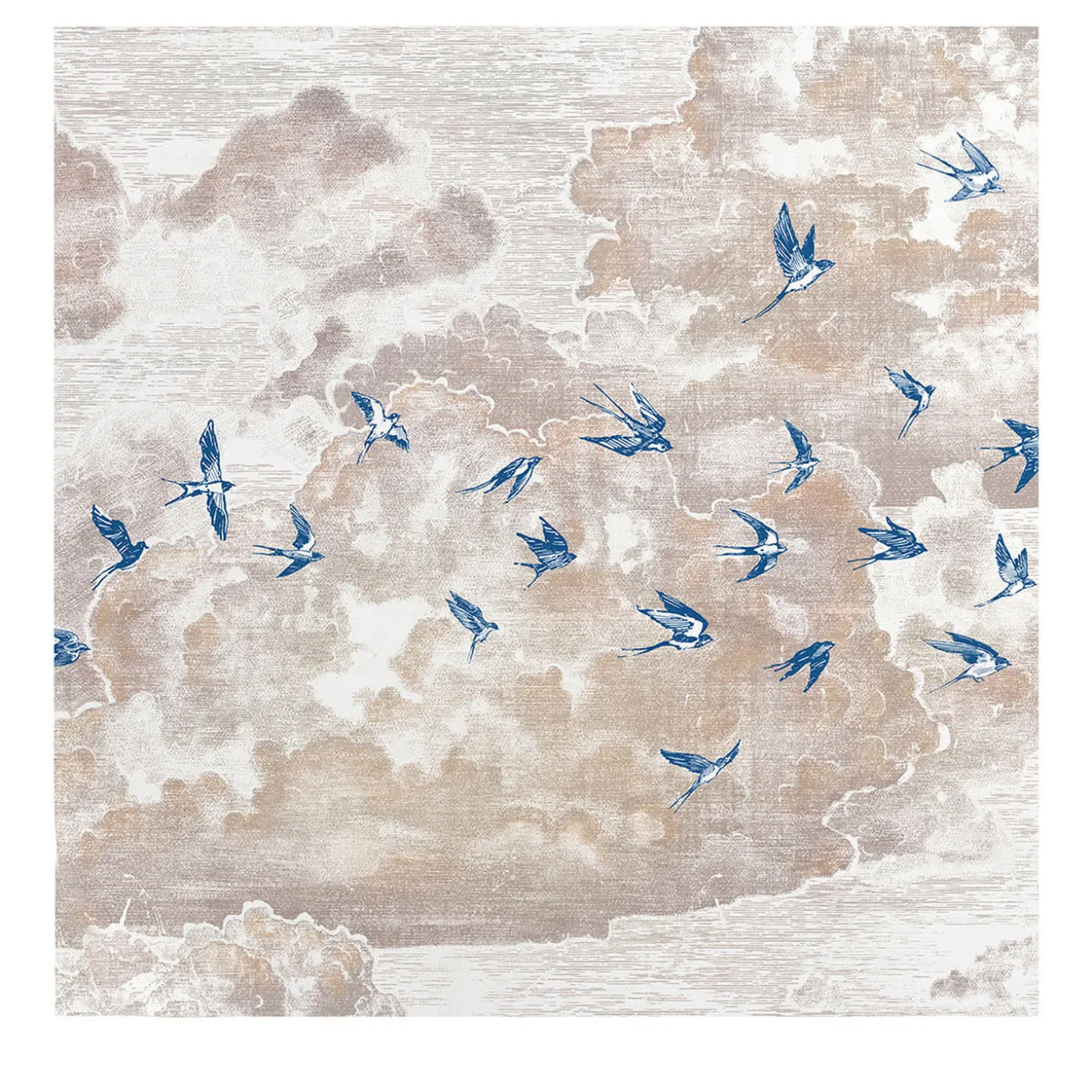 Blue Swallows and Pastel Sky Handmade Engraved Wallpaper