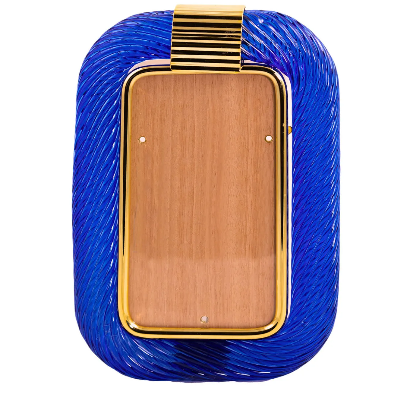 Blue Twisted Glass with Glossy Brass Structure Frame