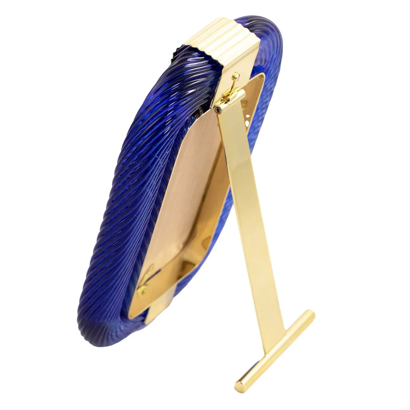 Blue Twisted Glass with Glossy Brass Structure Frame