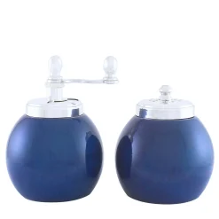 Blue Wood and Silver-Plated Brass Salt Shaker and Pepper Grinder