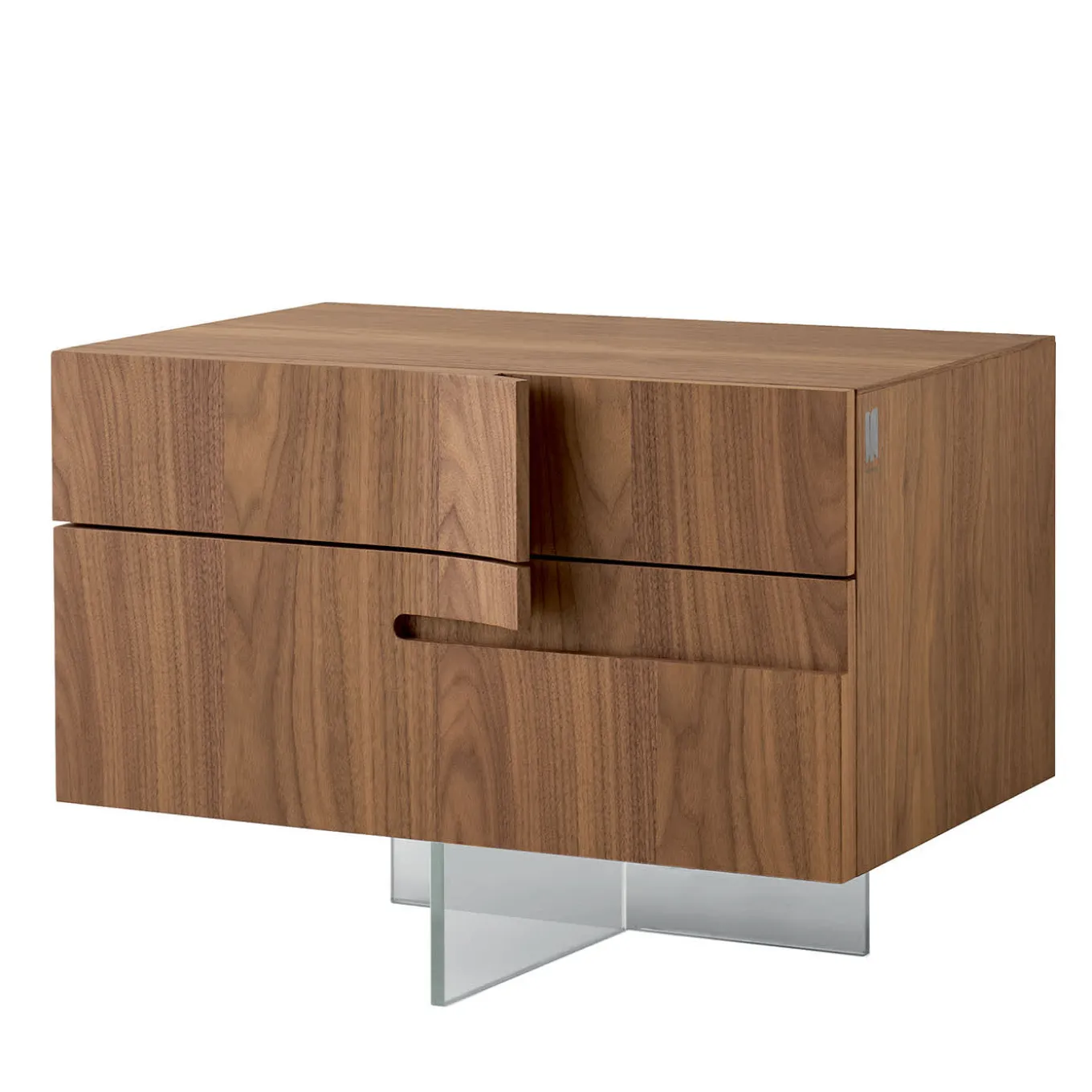 Book Nightstand in Walnut Canaletto With Glass Base