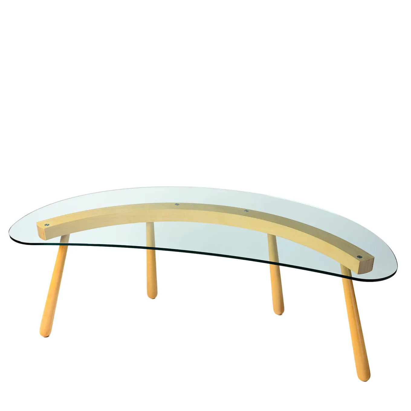 Boomerang Curved Transparent Glass Desk by Enzo Mari