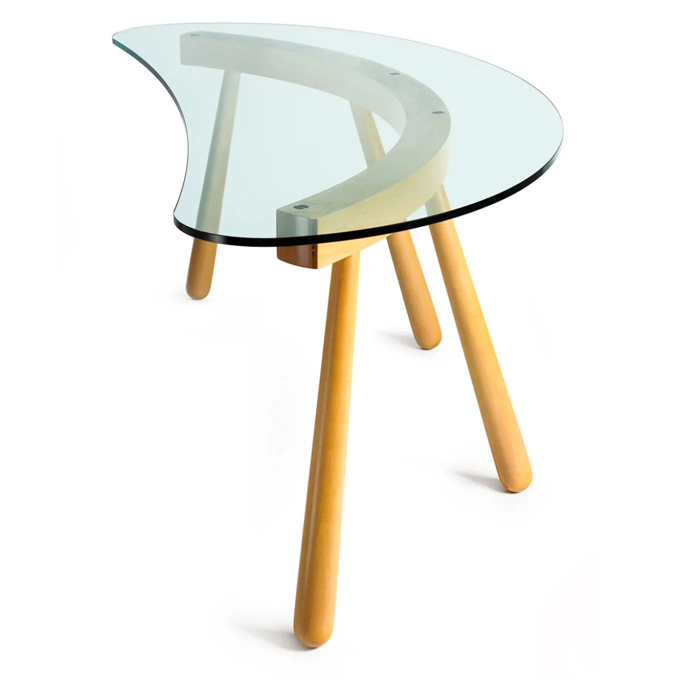 Boomerang Curved Transparent Glass Desk by Enzo Mari