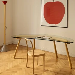 Boomerang Curved Transparent Glass Desk by Enzo Mari