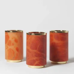 Borealis Orange Alabaster & Polished Brass Vase