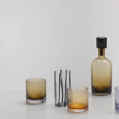 Borealis Torse 3-Piece Brown Murano Glass Set of Bottle & Glasses