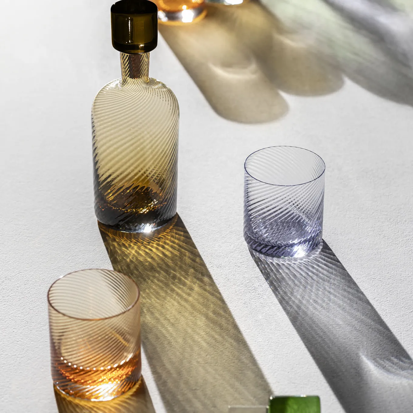 Borealis Torse Wisteria Murano Glass Set of Bottle & 2 Glasses