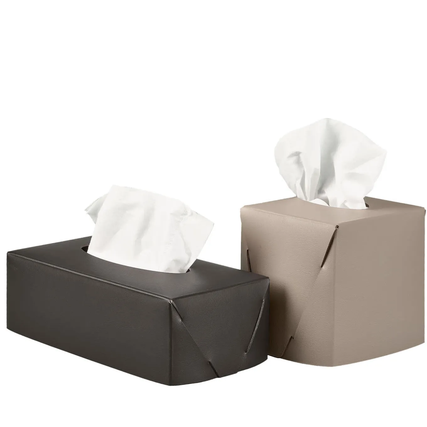 Bottega Leather Rectangular Black Napkin Holder by E. Borovkova