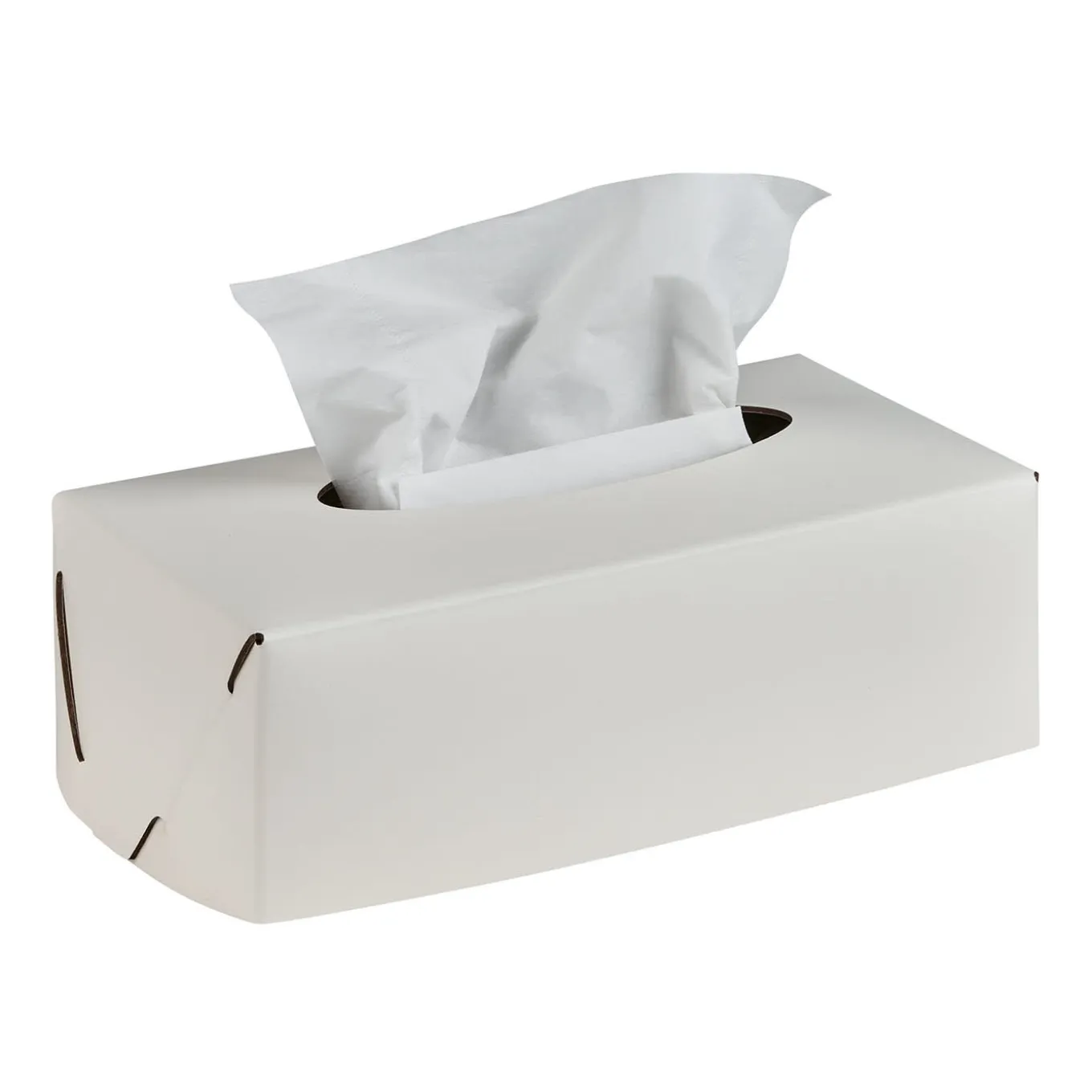 Bottega Leather Rectangular White Napkin Holder by E. Borovkova