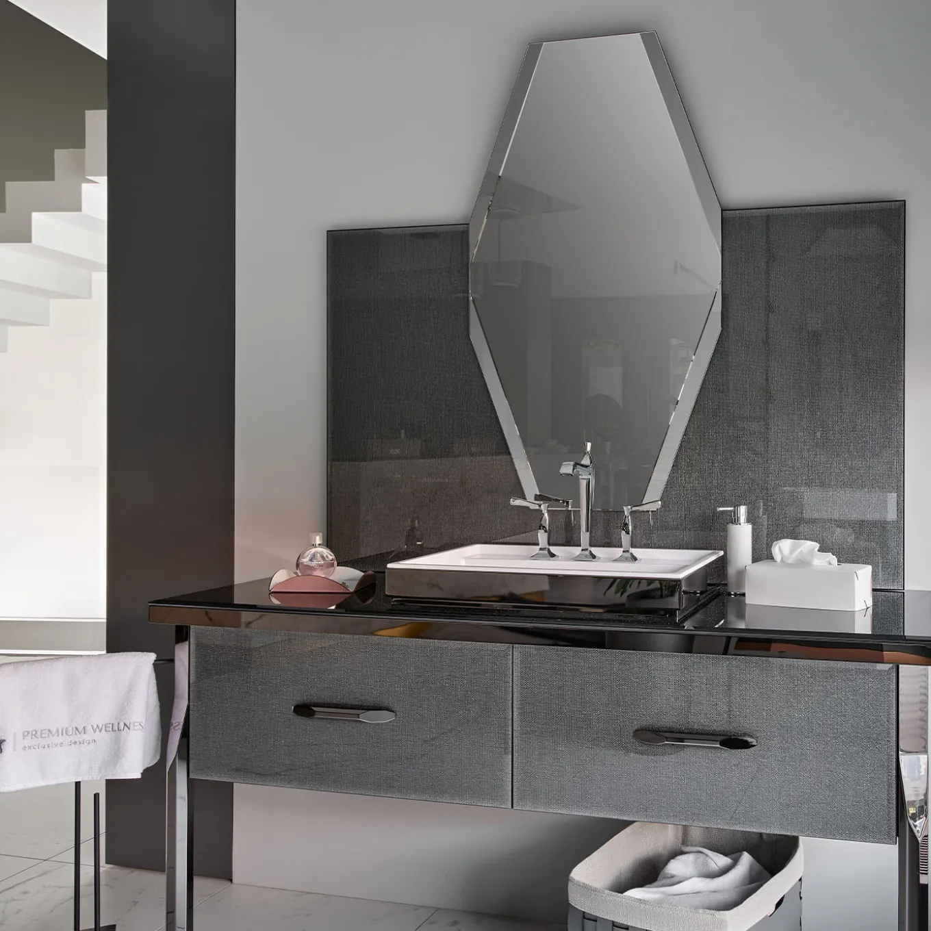 Bottega Leather Rectangular White Napkin Holder by E. Borovkova