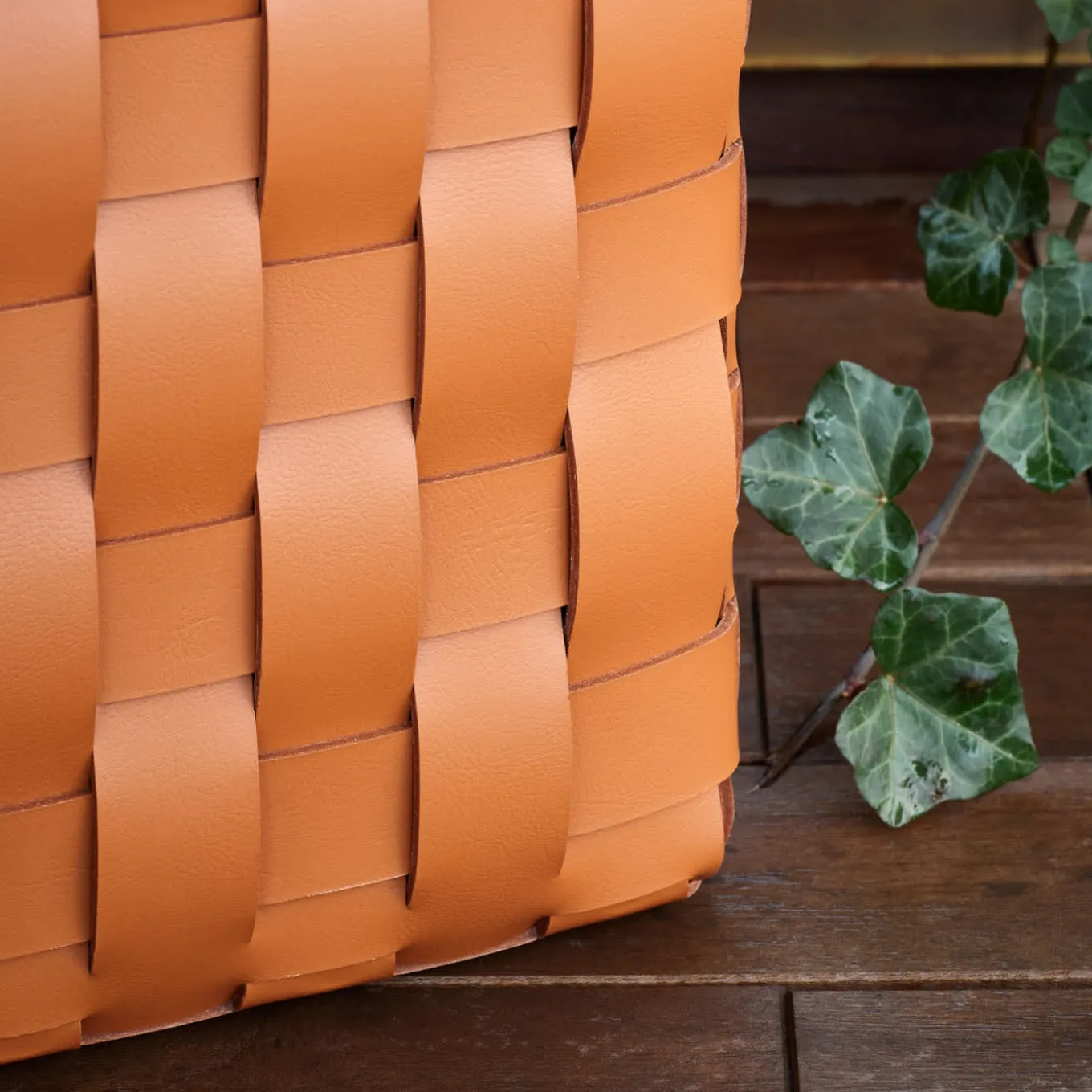 Bottega Padded Cognac Leather Pouf