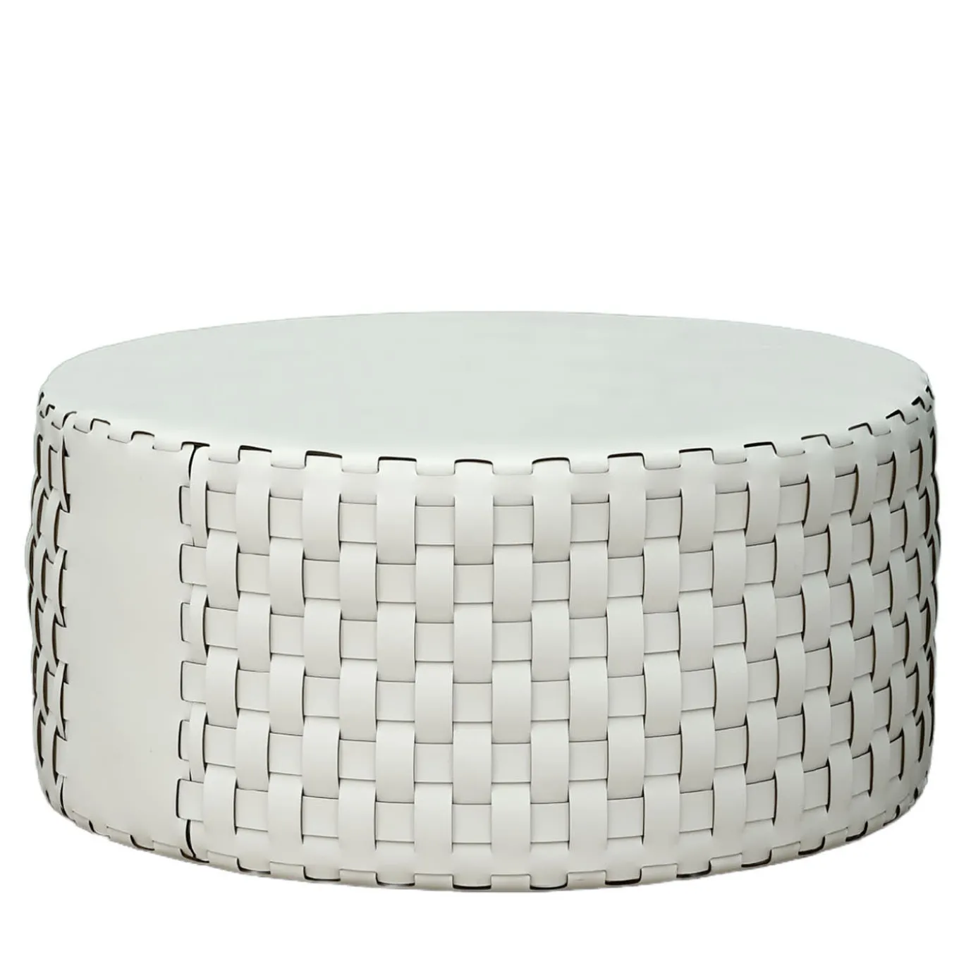 Bottega Round White Leather Pouf