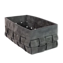 Bottega Small Dark Gray Leather Basket