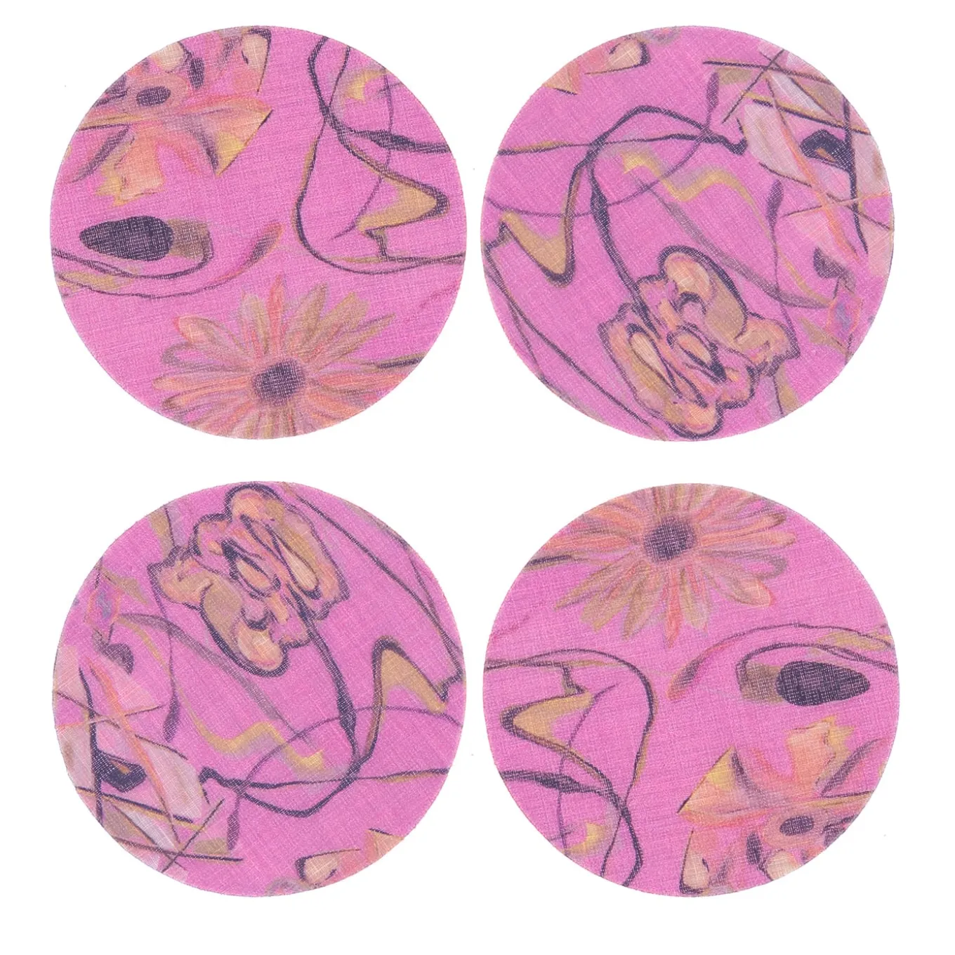 Bouquet Set of 8 Pink Coated Coasters