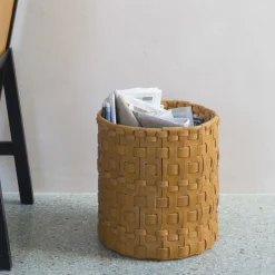 Braided Cylindrical Ocher Basket by Oscar Maschera