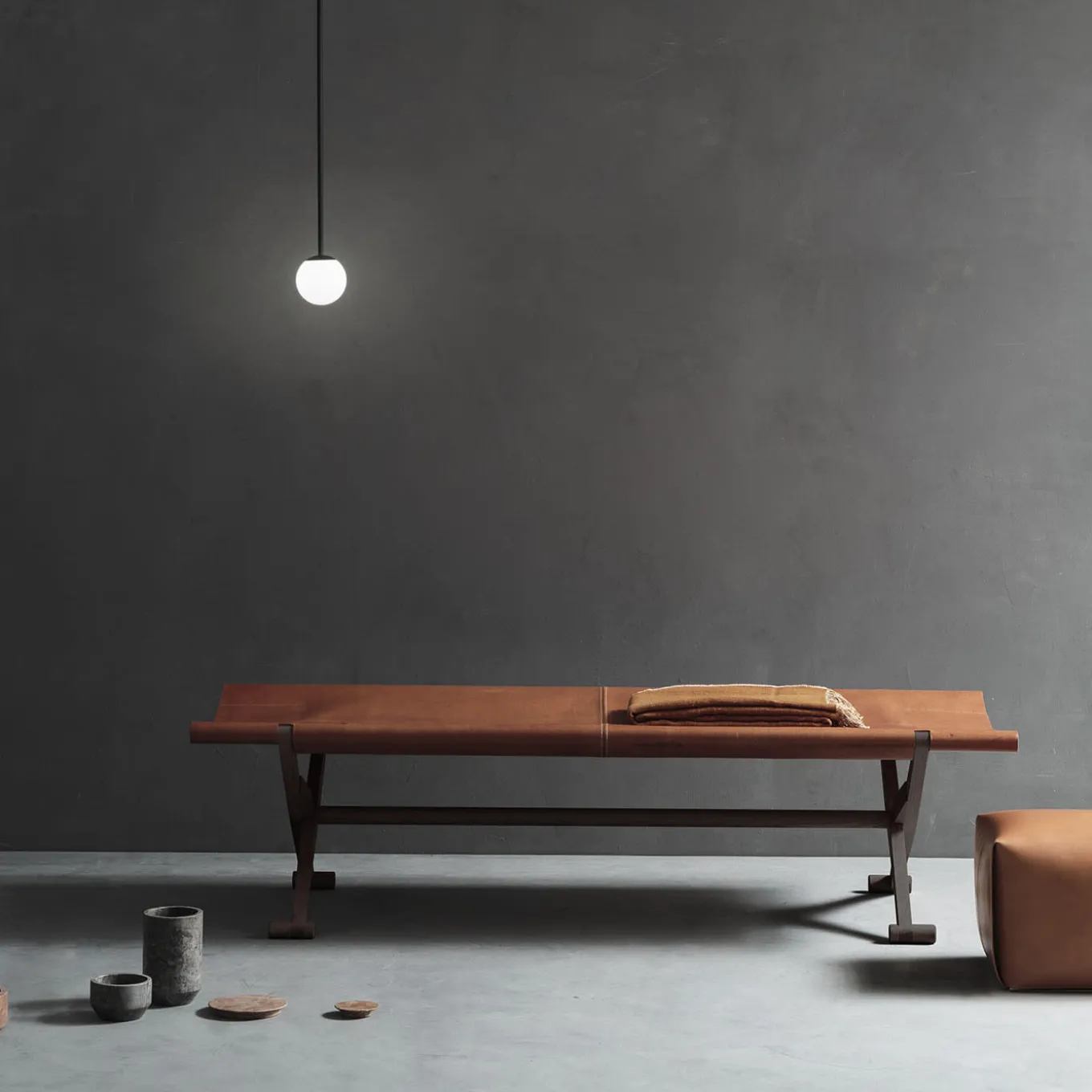 Branda Leather Full Grain Cognac Bench