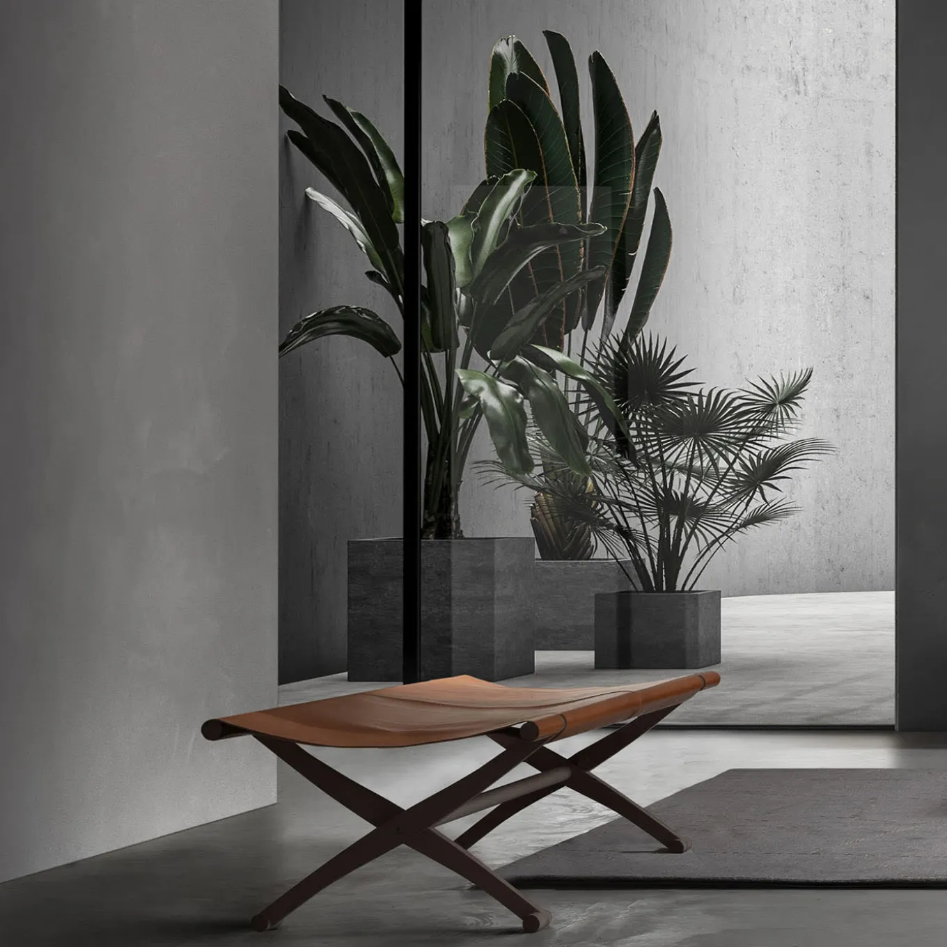 Branda Leather Full Grain Cognac Bench