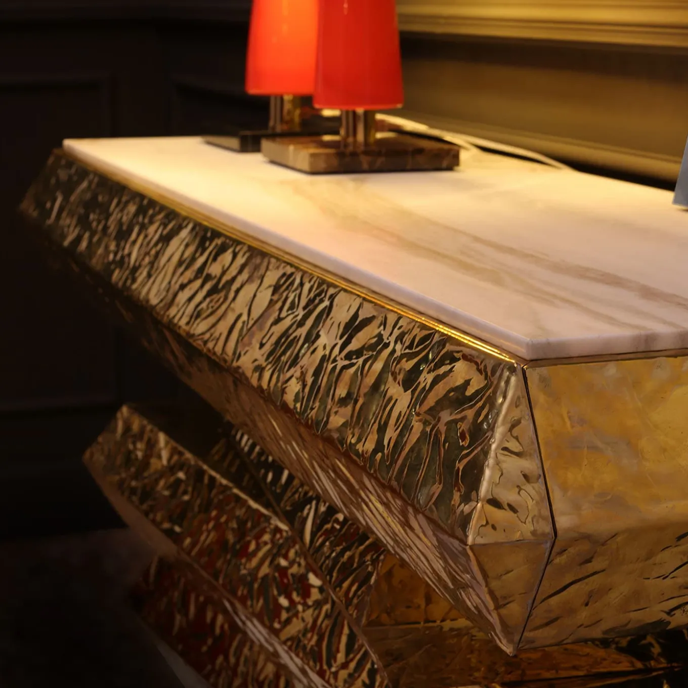 Brass And Lasa Marble Console