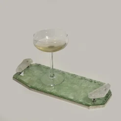 Brass Tray in Green and Hyaline Quartz