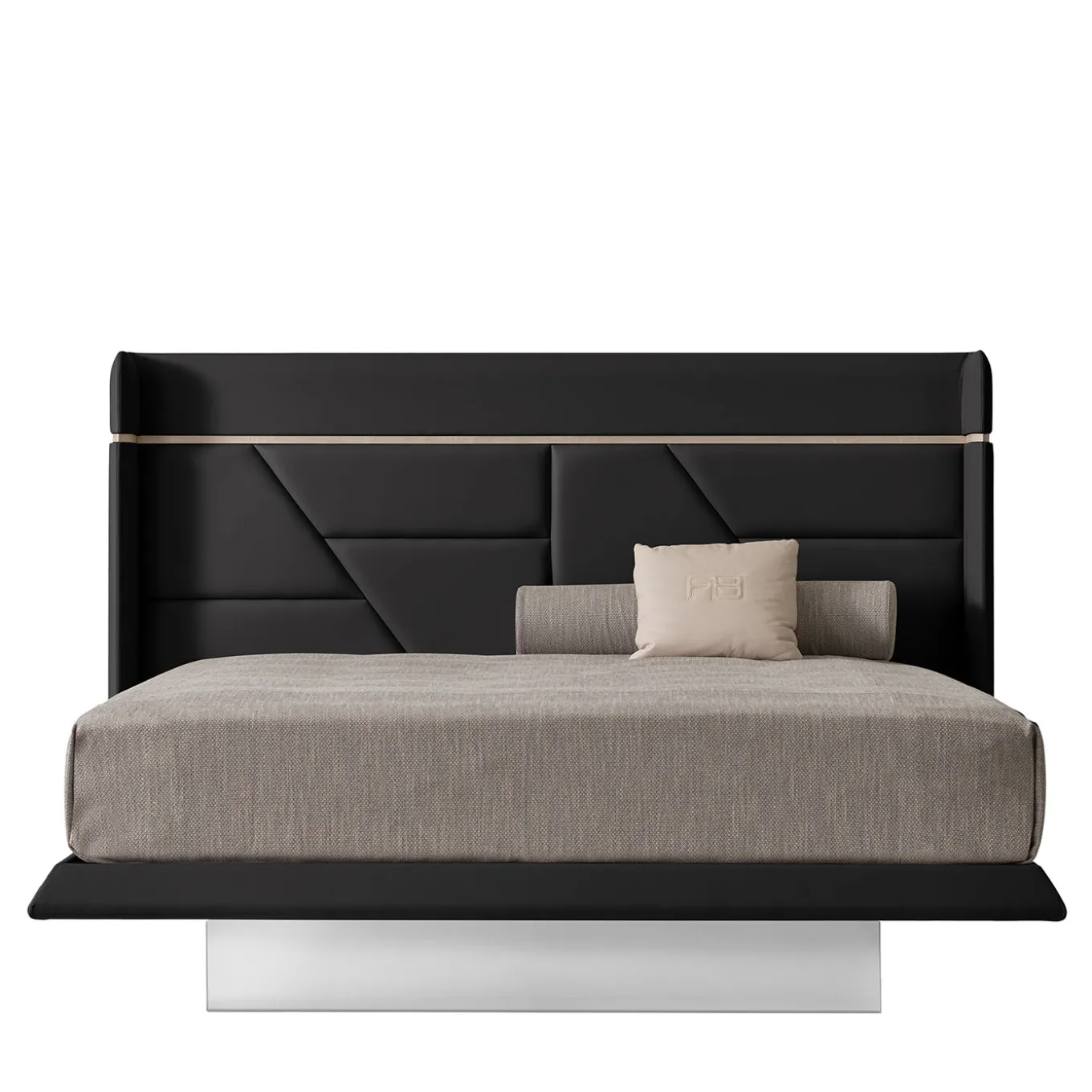 Brera Black Leather & Sycamore Wood Bed