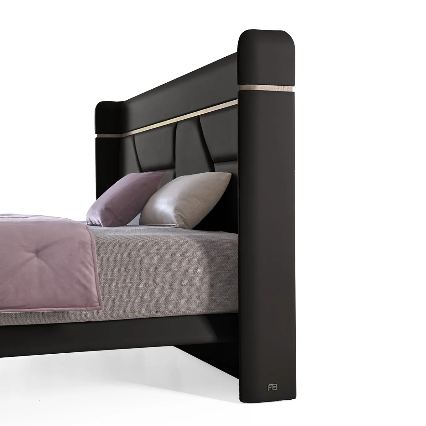 Brera Black Leather & Sycamore Wood Bed
