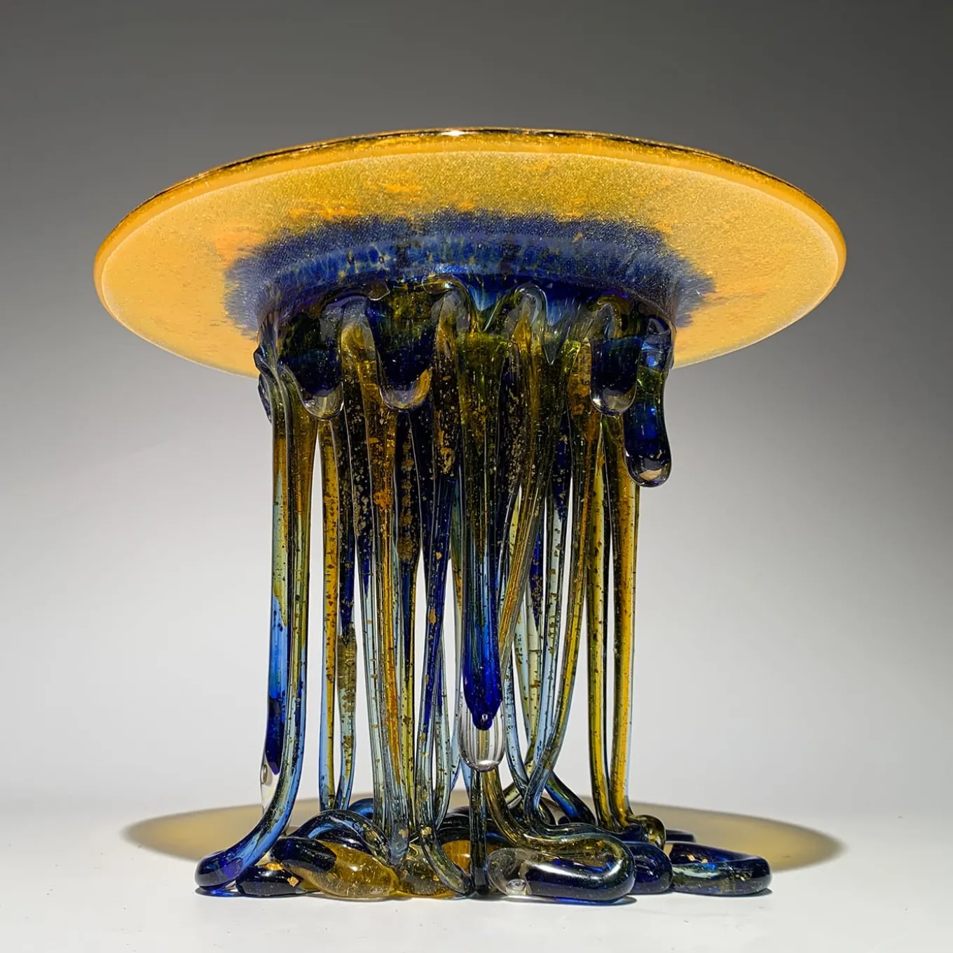 Bright Orange And Blue Glass Sculpture