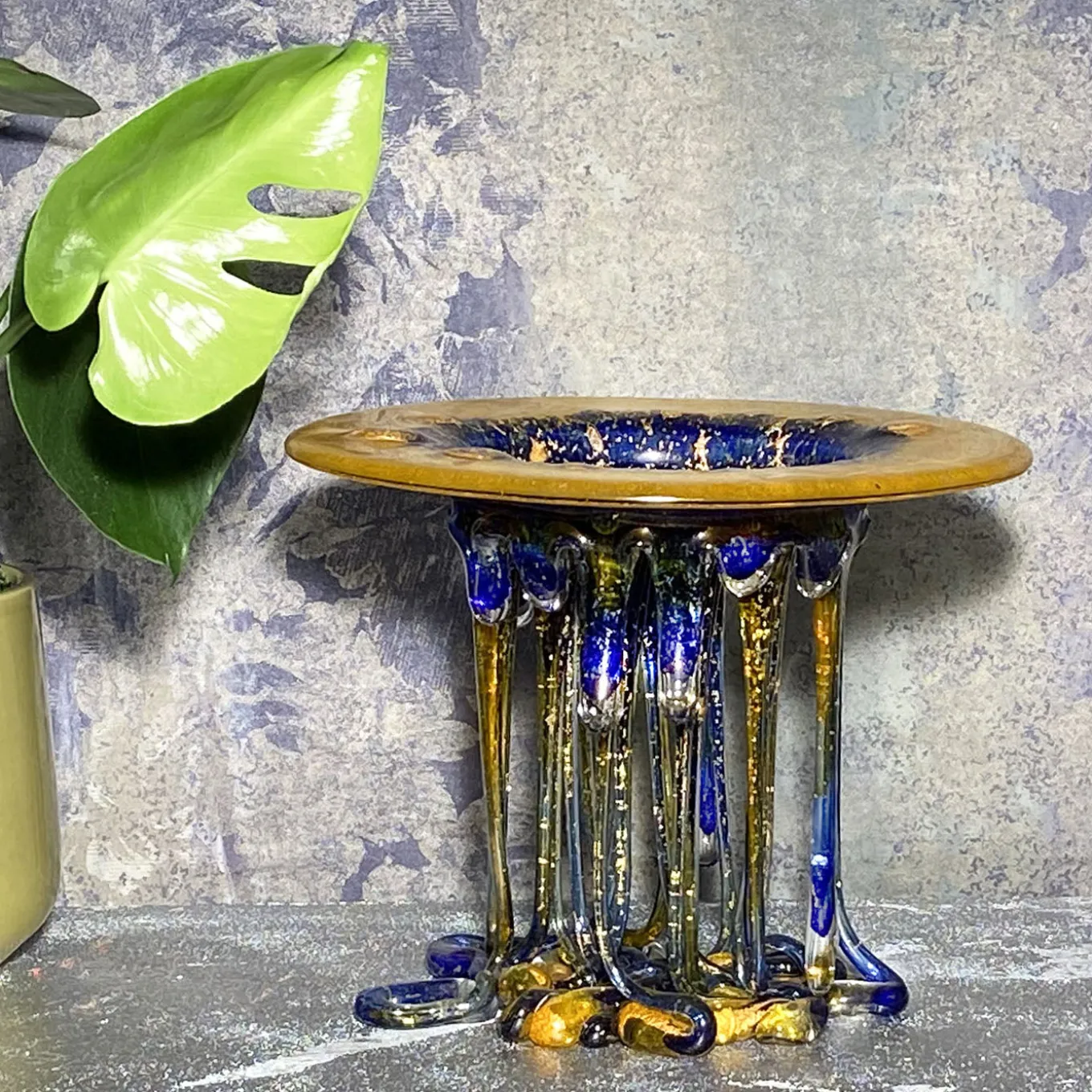 Bright Orange And Blue Glass Sculpture